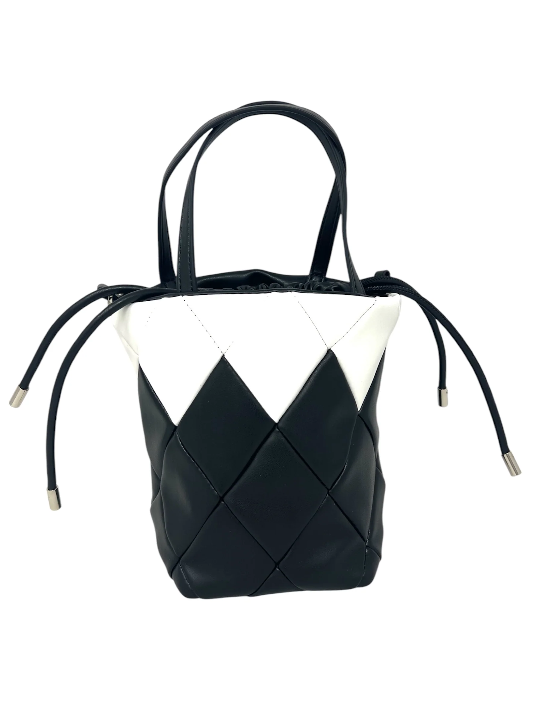 Mini bucket bag matelassè a rombi e logo in metallo- GAACW02147 - immagine 3