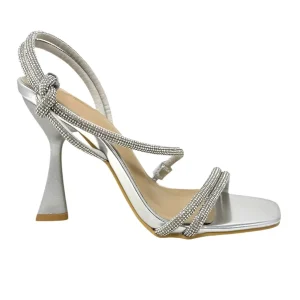 Sandalo con tacco multilistini argento -G1902T