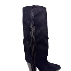 Texano alto nero con frange - 1222N