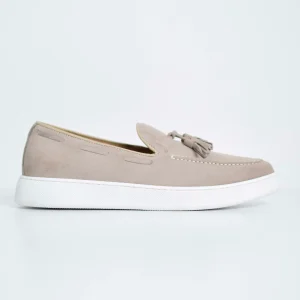 Mocassino nappine in pelle scamosciata