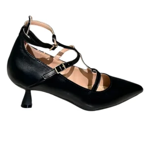 Decolletè con fibbie in pelle nero -F0503NE