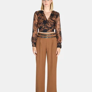 Pantaloni palazzo pinces e cintura -PA675