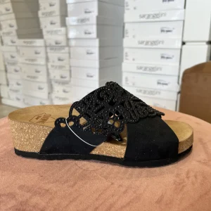 Ciabatta sughero incrociata effetto pizzo strass nero