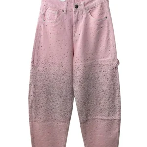 Jeans baggy con strass rosa