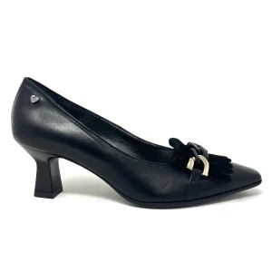 Decolletè frangia e catena oro nappa camoscio nero -PQ50A4N