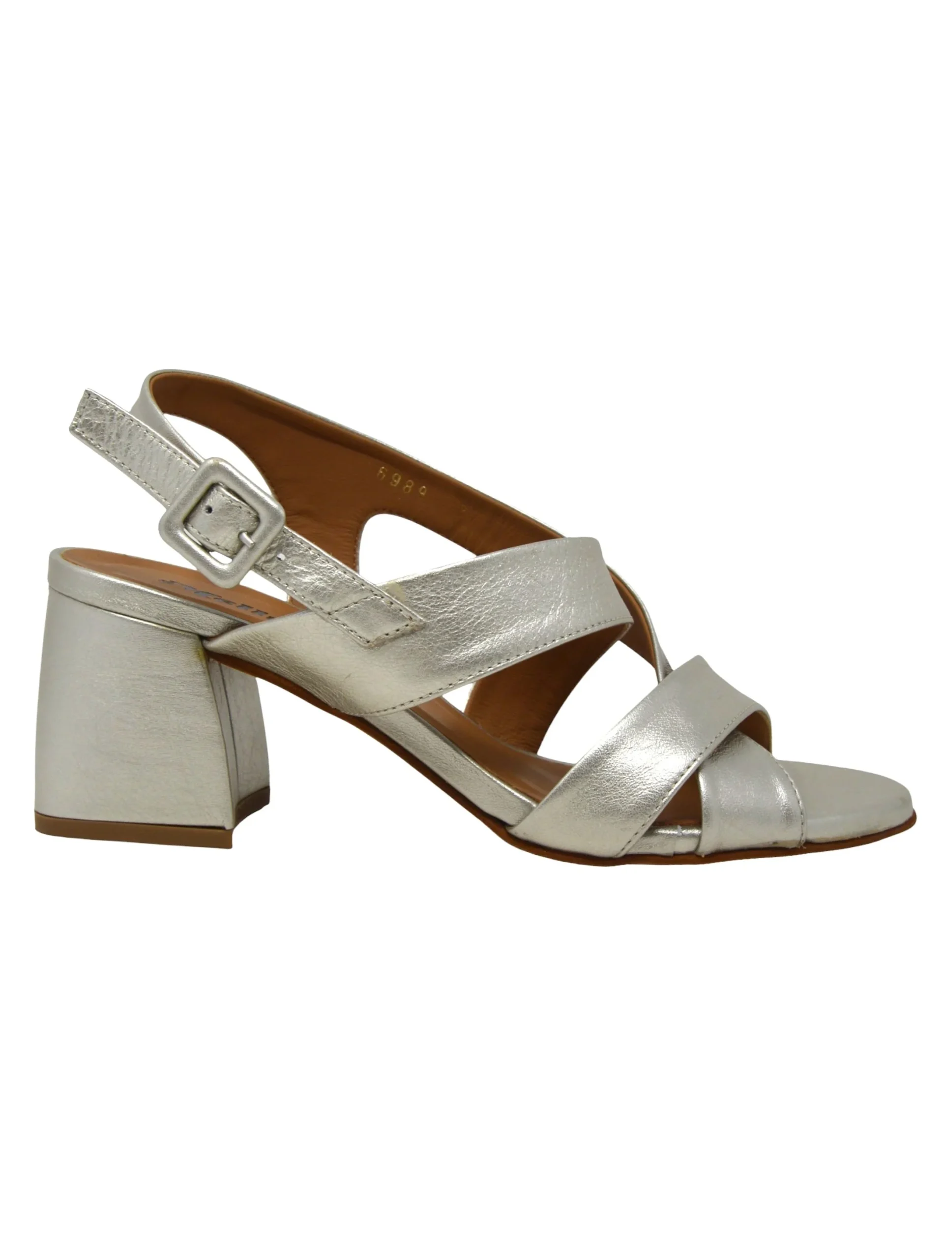 Sandalo con tacco pelle avana -N637 - immagine 2