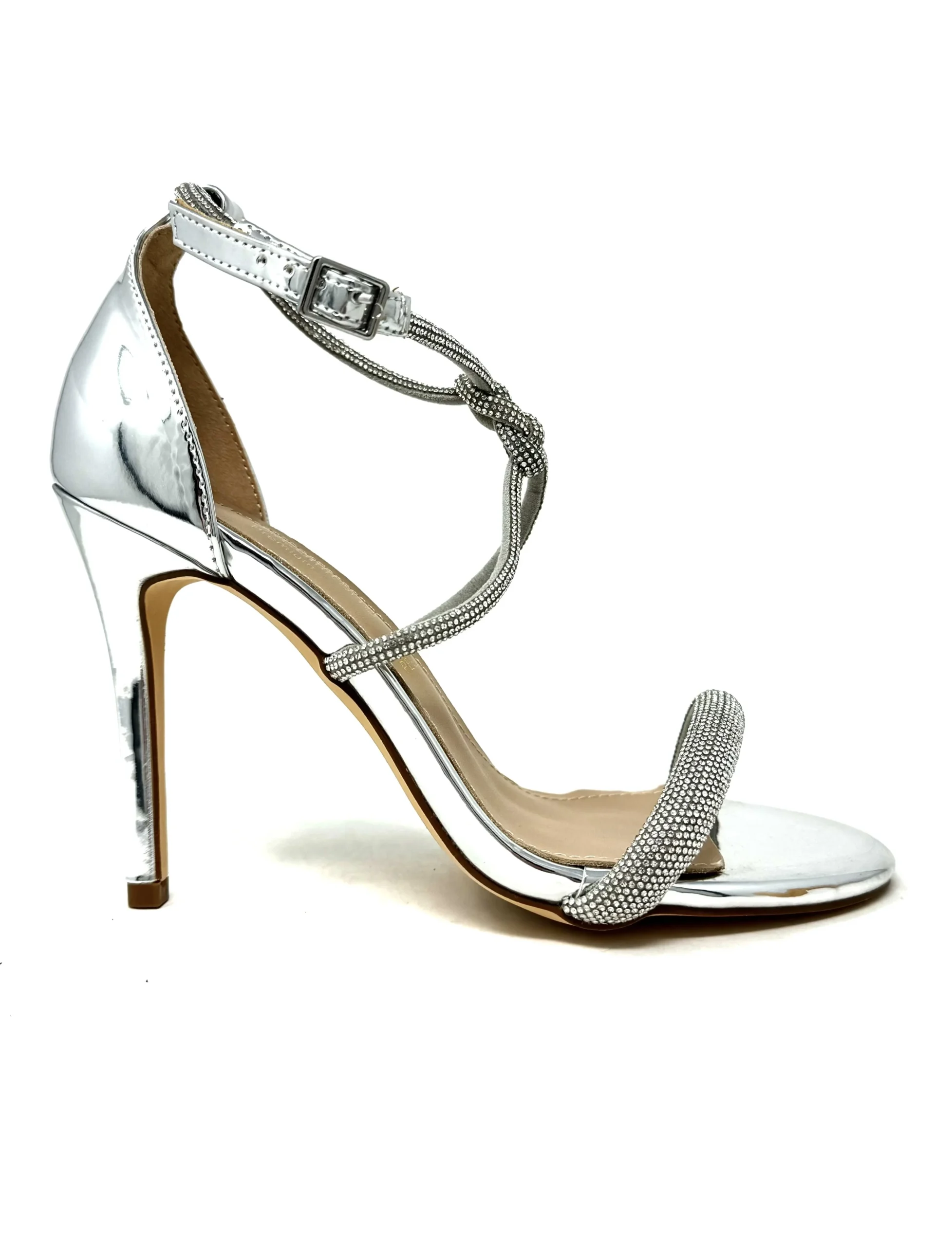 Sandalo tubolare strass nodo specchio argento -C2307TA