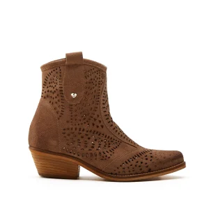 Texano traforato in camoscio taupe -6030