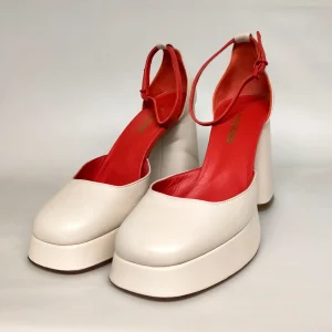 Sandali LONIGRO con plateau in pelle avorio