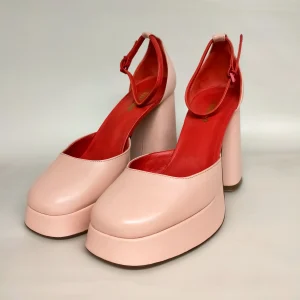 Sandali LONIGRO con plateau in pelle rosa