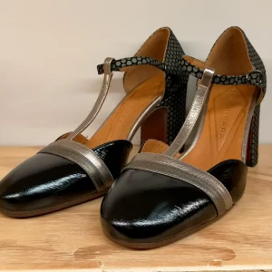 Dècolletè CHIE MIHARA MIVER in vernice nera e oro, tallone pois antracite