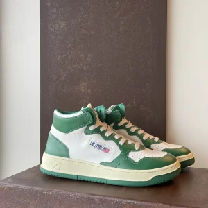 Autry Medalist Mid Man Sneakers in pelle bianca e verde