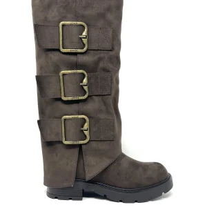 Stivale camoscio caffè maxifibbie - GR559