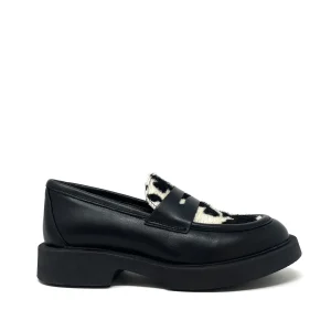 Mocassino in pelle nero inserti muccato - VMD003