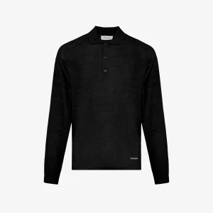 Wool and silk long sleeve polo shirt