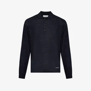 Wool and silk long sleeve polo shirt