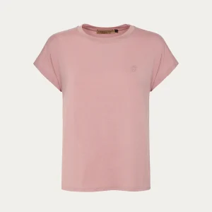 T-shirt donna rosa con logo e maniche corte