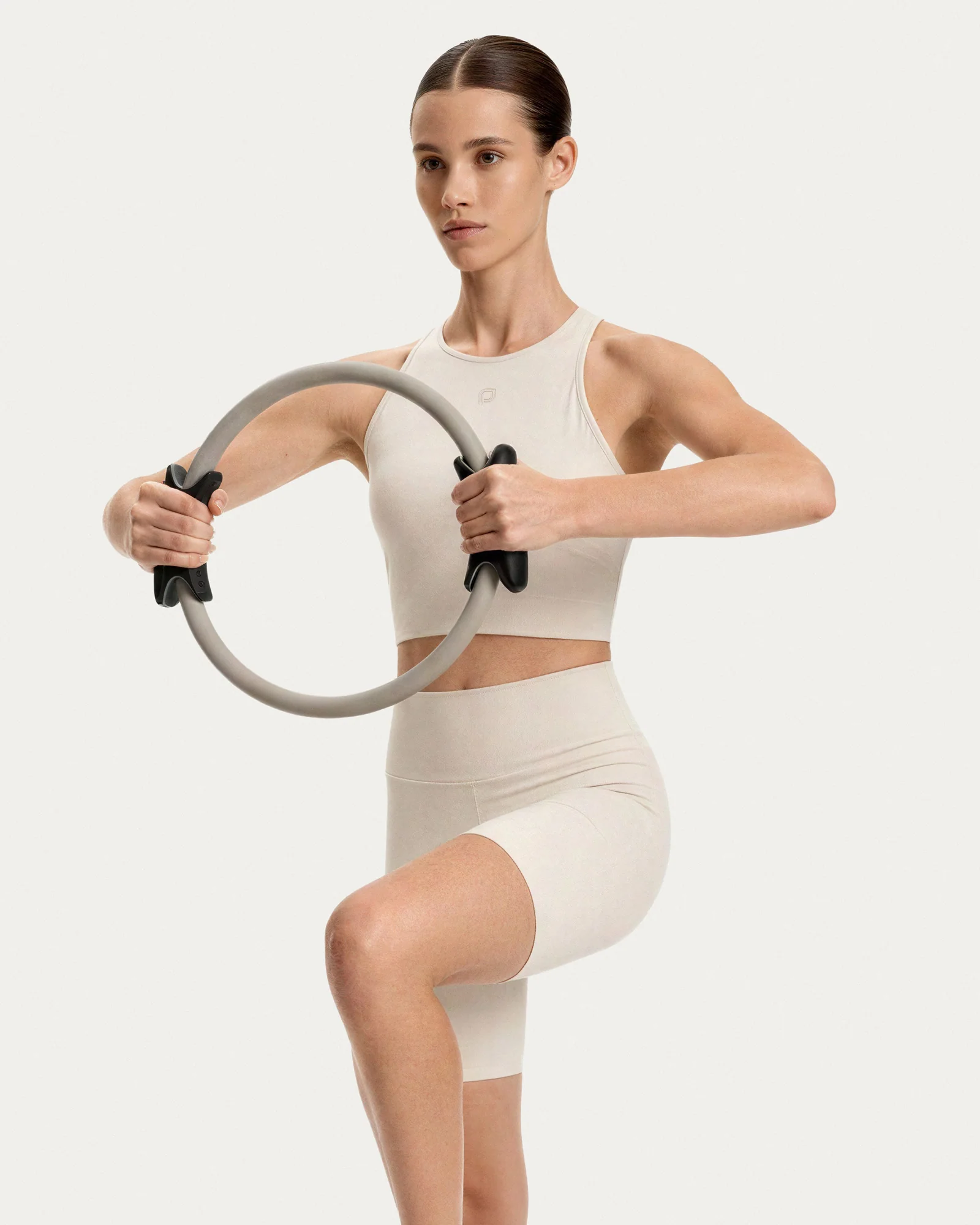 Leggings ciclista donna beige a vita alta - immagine 5