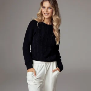 Maglione girocollo con treccia in cotone organico nero