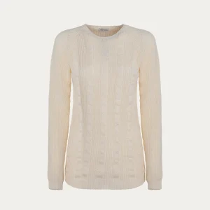 Maglione girocollo con treccia in cotone organico crema