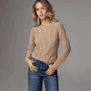 Maglione girocollo con treccia in cotone organico terra