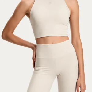 Leggings ciclista donna beige a vita alta