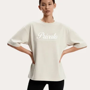 T-shirt beige con logo e maniche scese