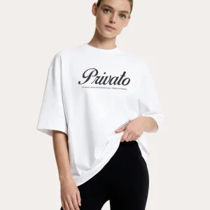 T-shirt bianca con logo e maniche scese