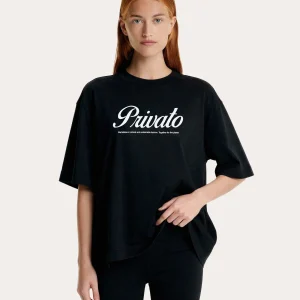 T-shirt nera con logo e maniche scese