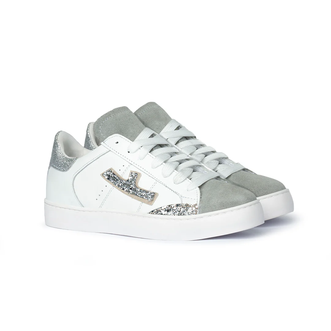 Sneaker bianca con glitter argento Donna - immagine 3