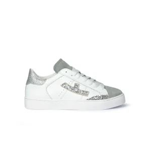 Sneaker bianca con glitter argento Donna
