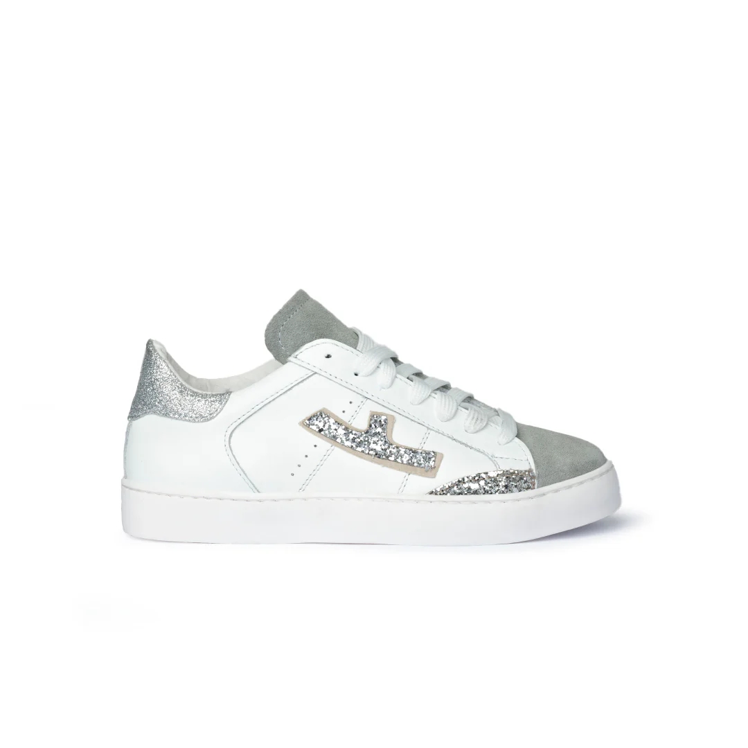 Sneaker bianca con glitter argento Donna - immagine 2