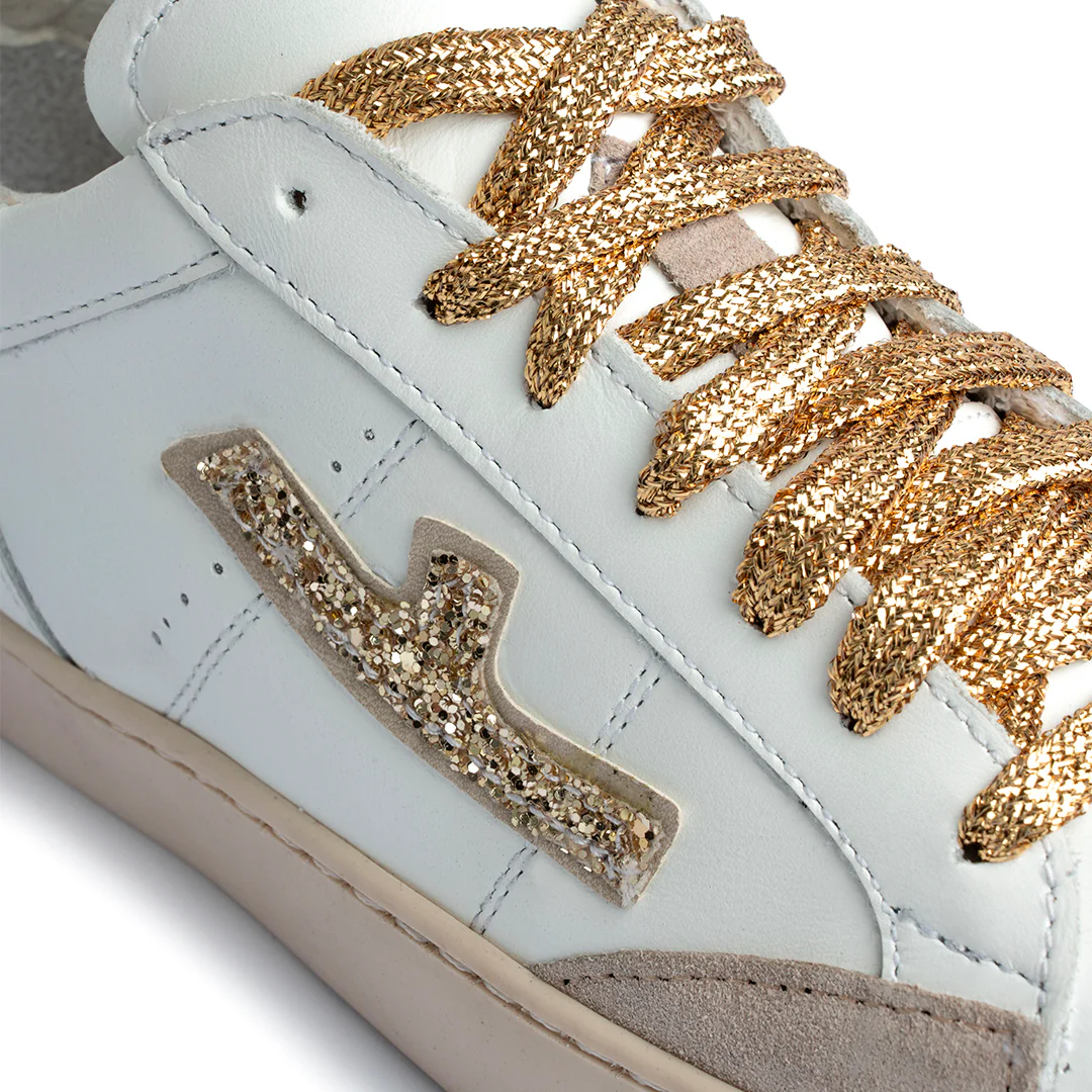 Sneaker in pelle bianca con dettagli glitter oro Donna - immagine 4