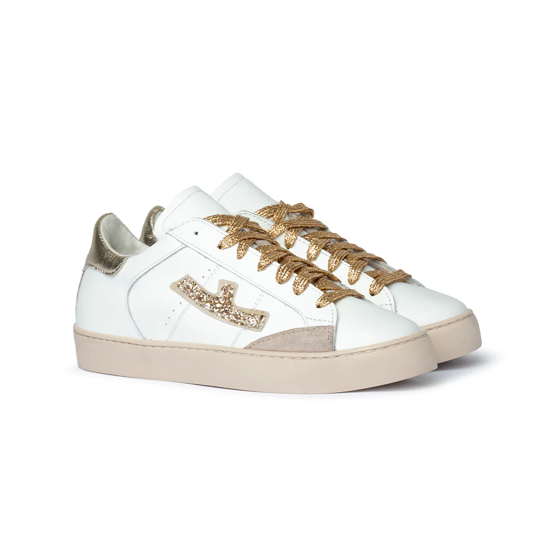 Sneaker in pelle bianca con dettagli glitter oro Donna - immagine 3
