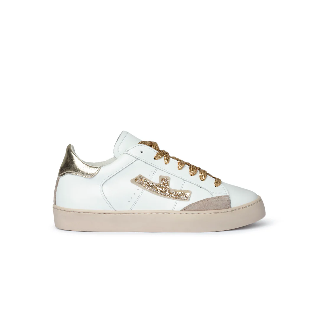 Sneaker in pelle bianca con dettagli glitter oro Donna - immagine 2