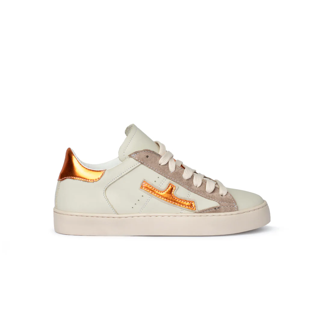 Sneaker in pelle avorio con dettagli oro Donna - immagine 2
