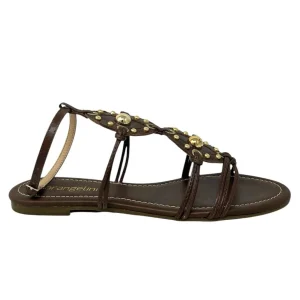 Sandalo basso marrone con accessorio oro - 2563CMA