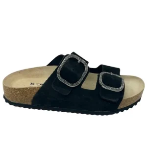 Ciabatta doppio cinturino regolabile in nabuk nero - VG1571TK