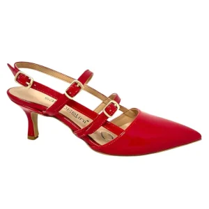 Slingback tacco 4 doppio cinturino vernice rosso - 1738ROS