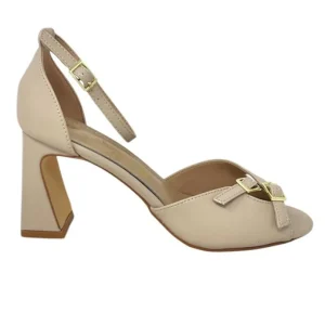 Sandalo ankle-strap tacco quadrato pelle beige - G4104A