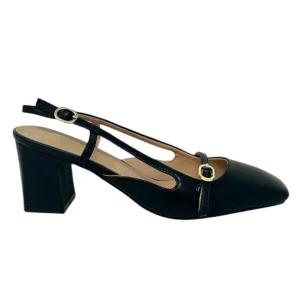 Decollete' slingback pelle nero punta quadrata - G0902A