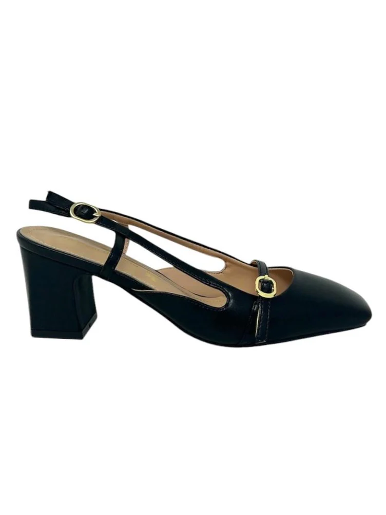 Decollete' slingback pelle nero punta quadrata - G0902A