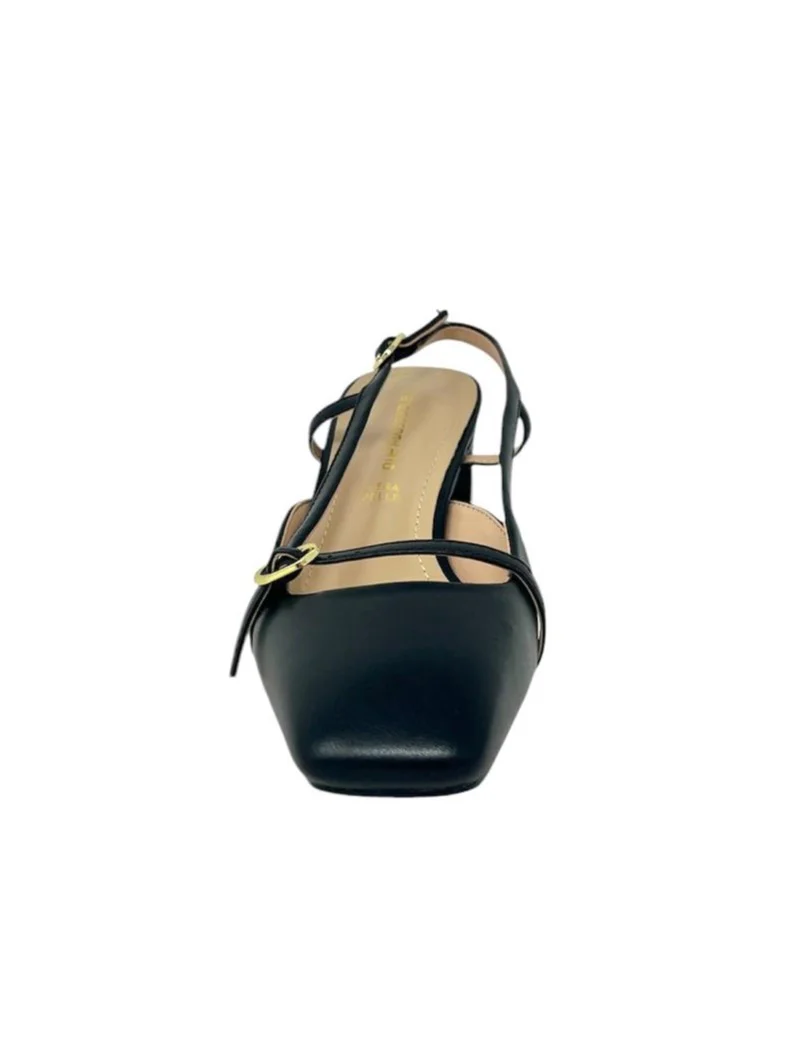 Decollete' slingback pelle nero punta quadrata - G0902A - immagine 3