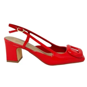 Decollete' slingback vernice rosso punta quadrata con accessorio - G0903R