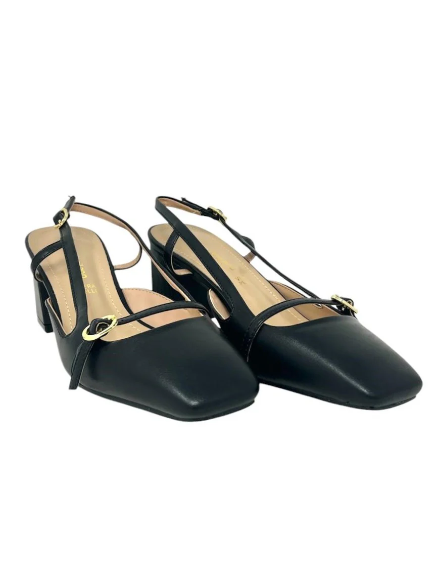 Decollete' slingback pelle nero punta quadrata - G0902A - immagine 4