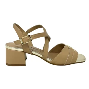 Sandalo donna tacco quadrato vitello beige - 15101