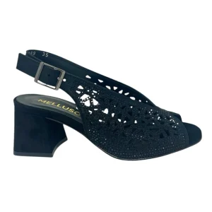 Sandalo con tacco quadrato in suede nero -N653N