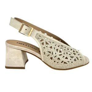 Sandalo con tacco quadrato in suede beige -N653M
