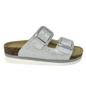 Ciabatta doppio cinturino argento glitter - GS4801A