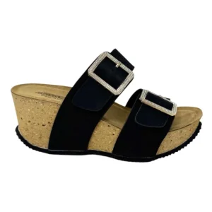 Sandalo zeppa alta doppio cinturino nero - GS1424